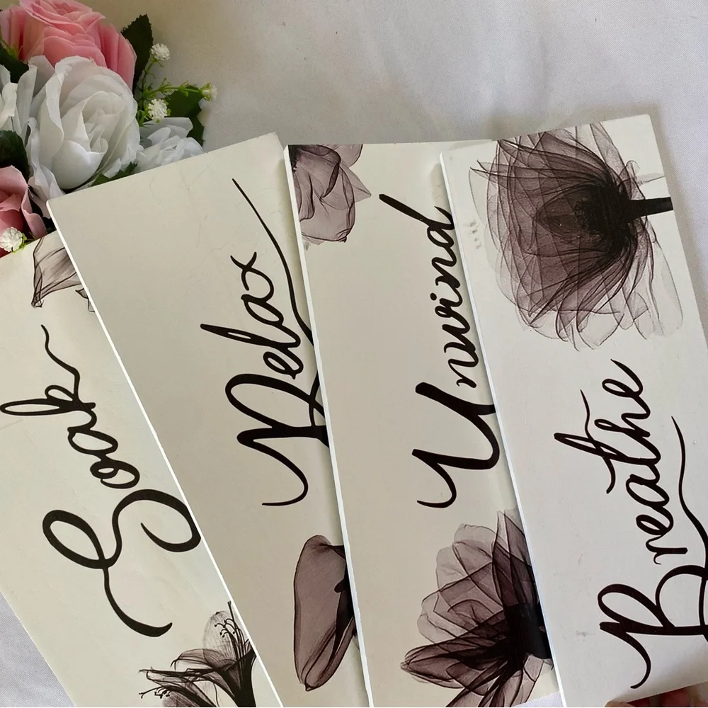 4 pcs relax soak unwind breathe woods Floral Relaxation Wall Art Set new